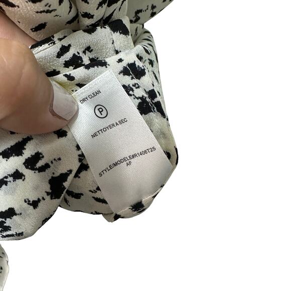 ROBERT RODRIGUEZ Womens 2 White Black Silk Brushstroke Layered Tie Neck Blouse - Picture 13 of 13